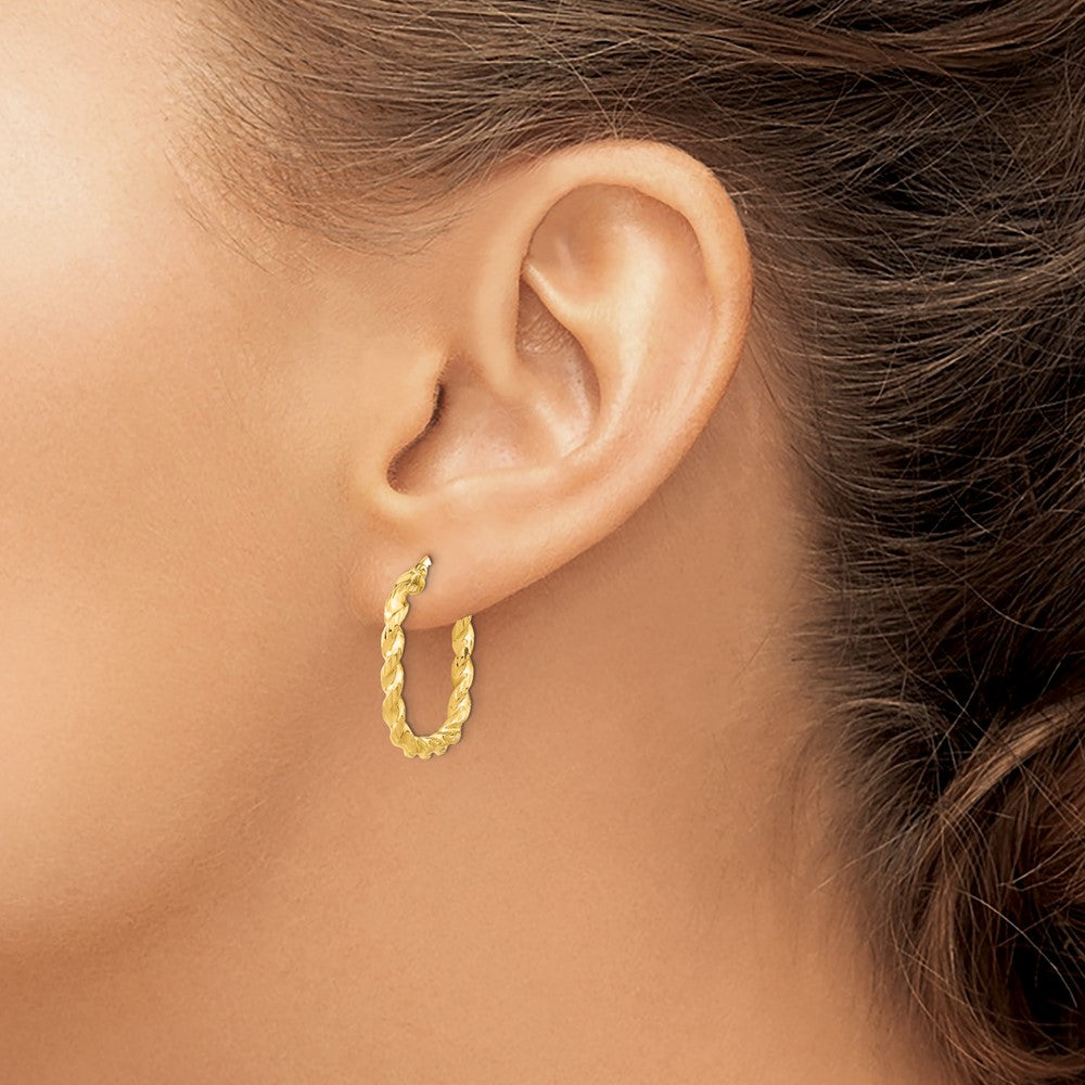 14K Polished Square Twisted Hoop Earrings