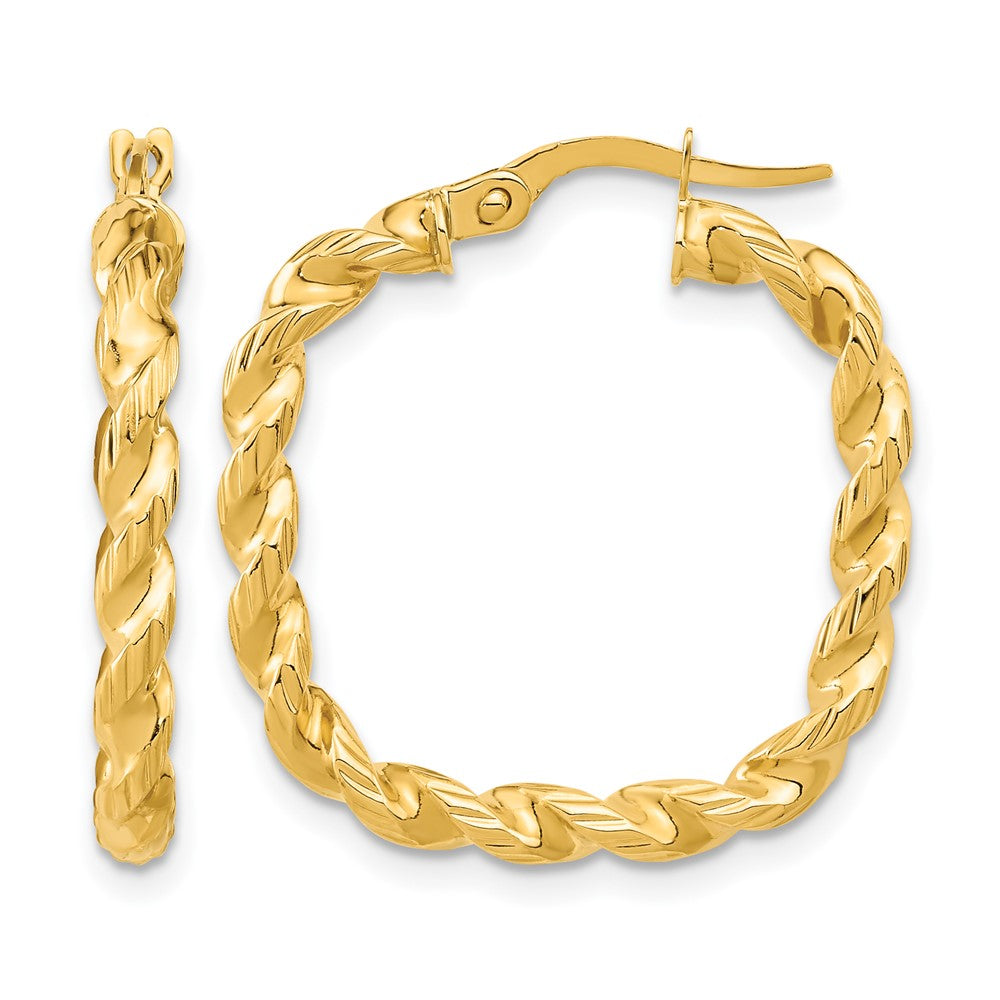14K Polished Square Twisted Hoop Earrings