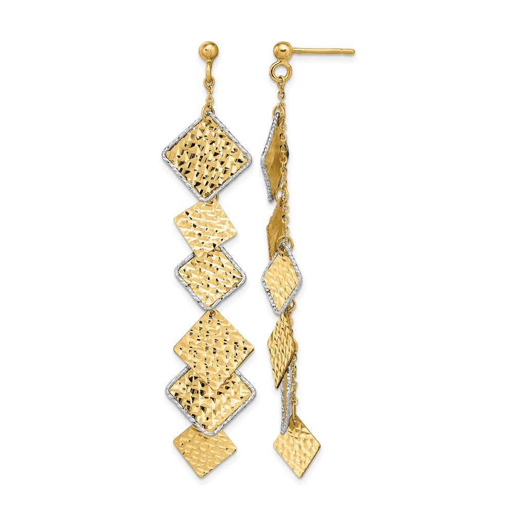 14K Two-tone Polished and Brushed D/C Post Dangle Earrings
