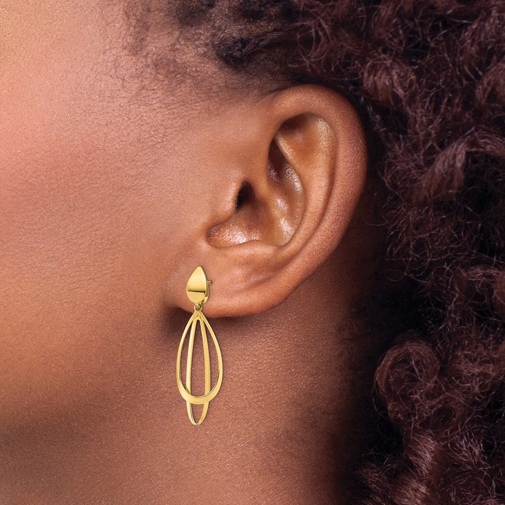 14k Polished and Brushed Post Dangle Earrings