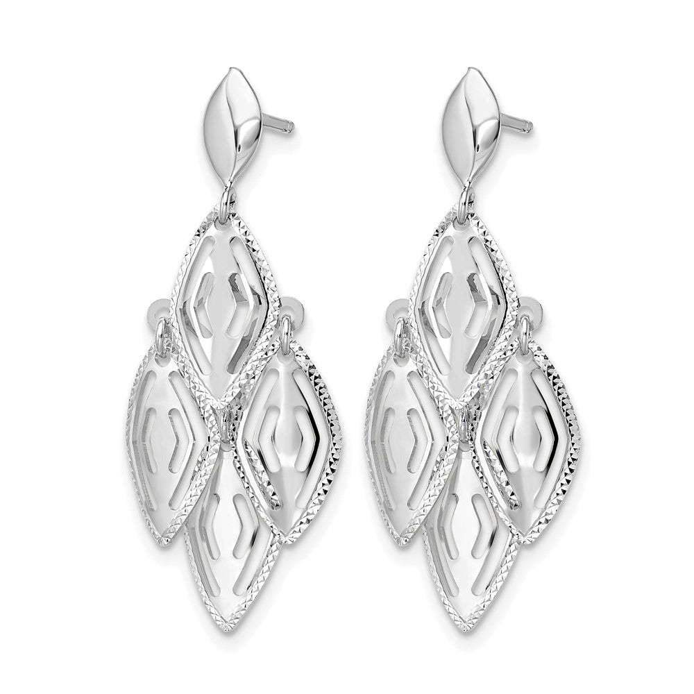 14k White Gold Polished D/C Post Dangle Chandelier Earrings