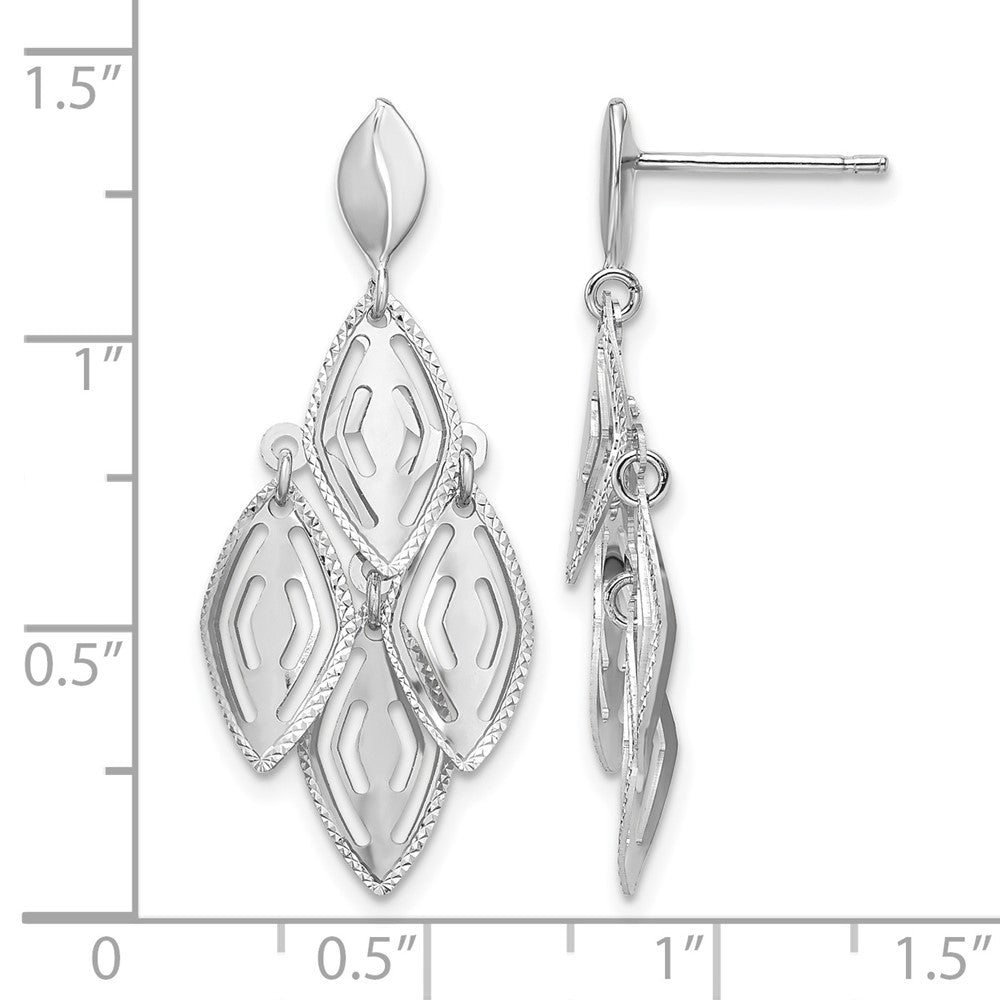14k White Gold Polished D/C Post Dangle Chandelier Earrings