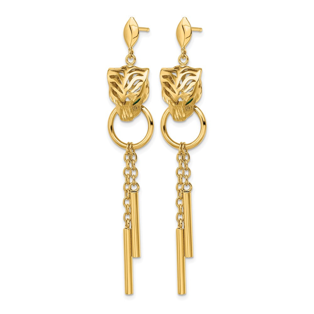 14k Polished Green Enamel Tiger Post Dangle Earrings