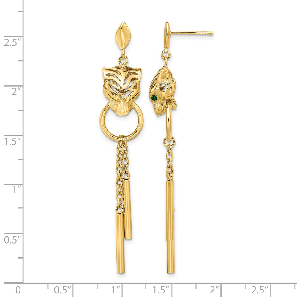 14k Polished Green Enamel Tiger Post Dangle Earrings