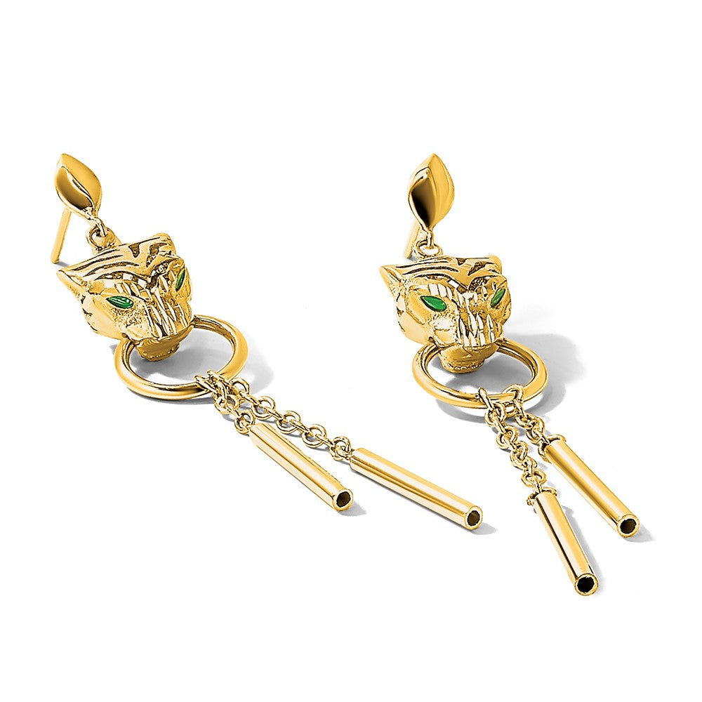 14k Polished Green Enamel Tiger Post Dangle Earrings