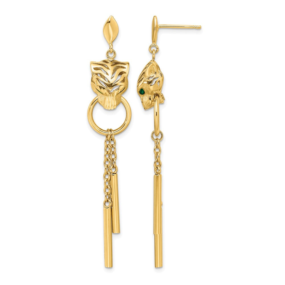 14k Polished Green Enamel Tiger Post Dangle Earrings