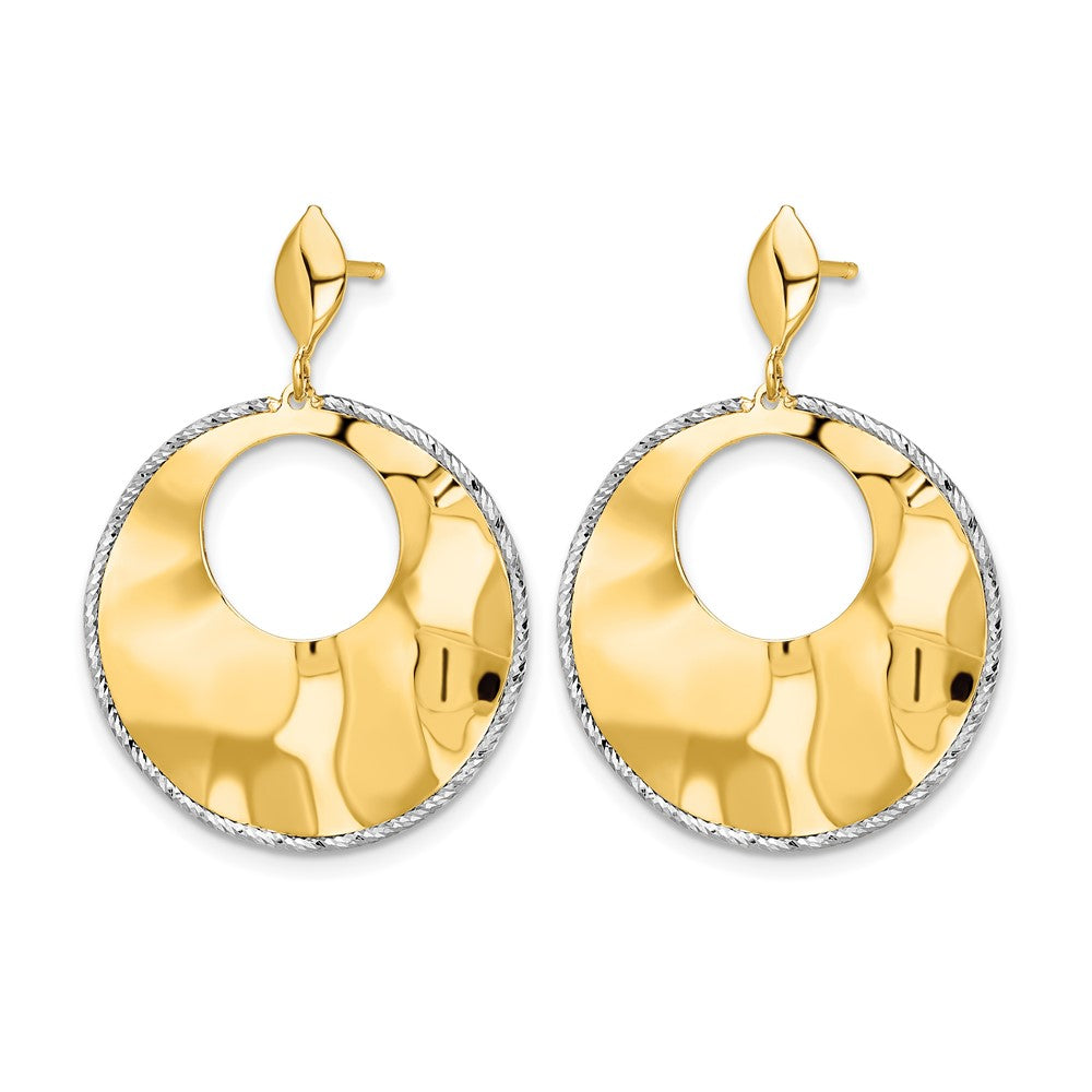 14k Two-tone Polished Textured Post Dangle Earrings