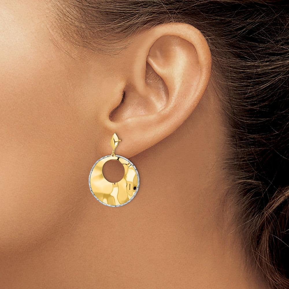 14k Two-tone Polished Textured Post Dangle Earrings