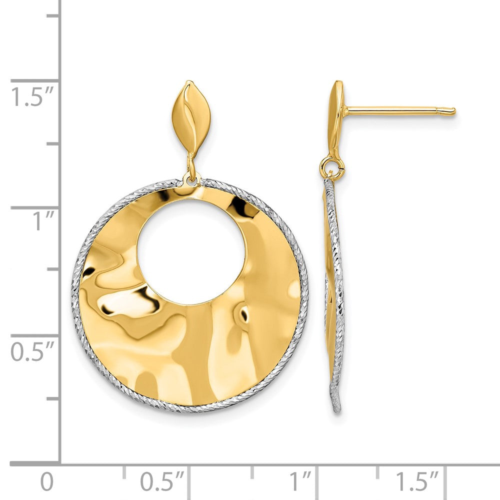 14k Two-tone Polished Textured Post Dangle Earrings