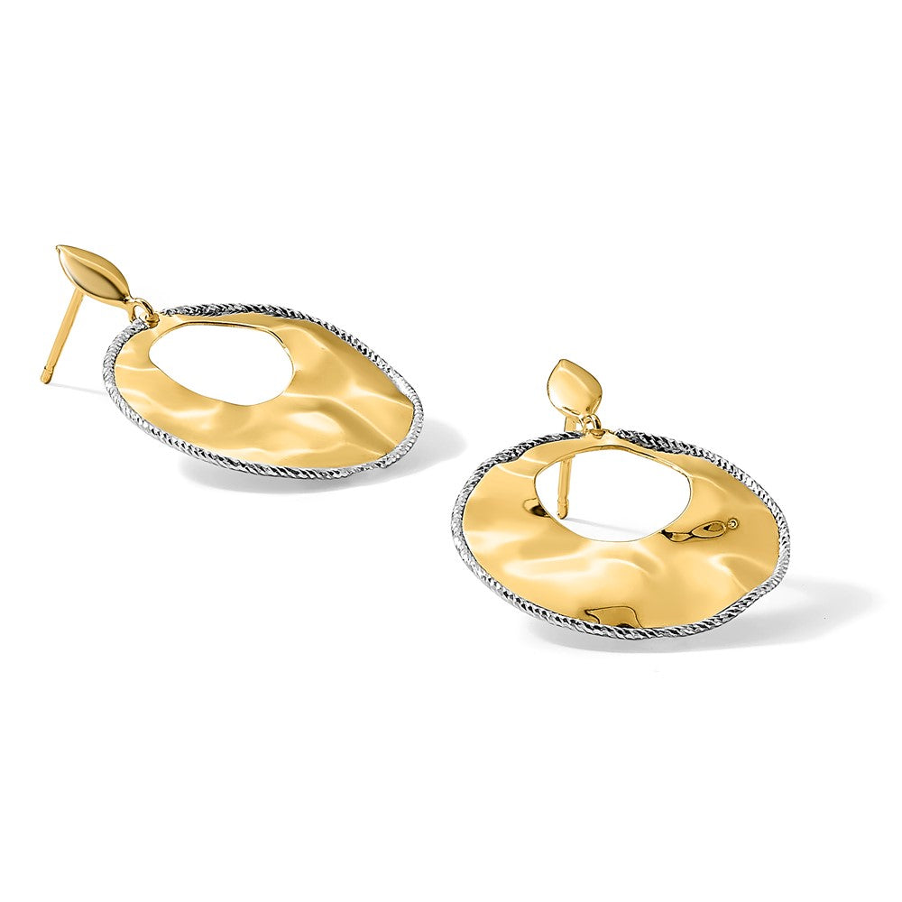 14k Two-tone Polished Textured Post Dangle Earrings