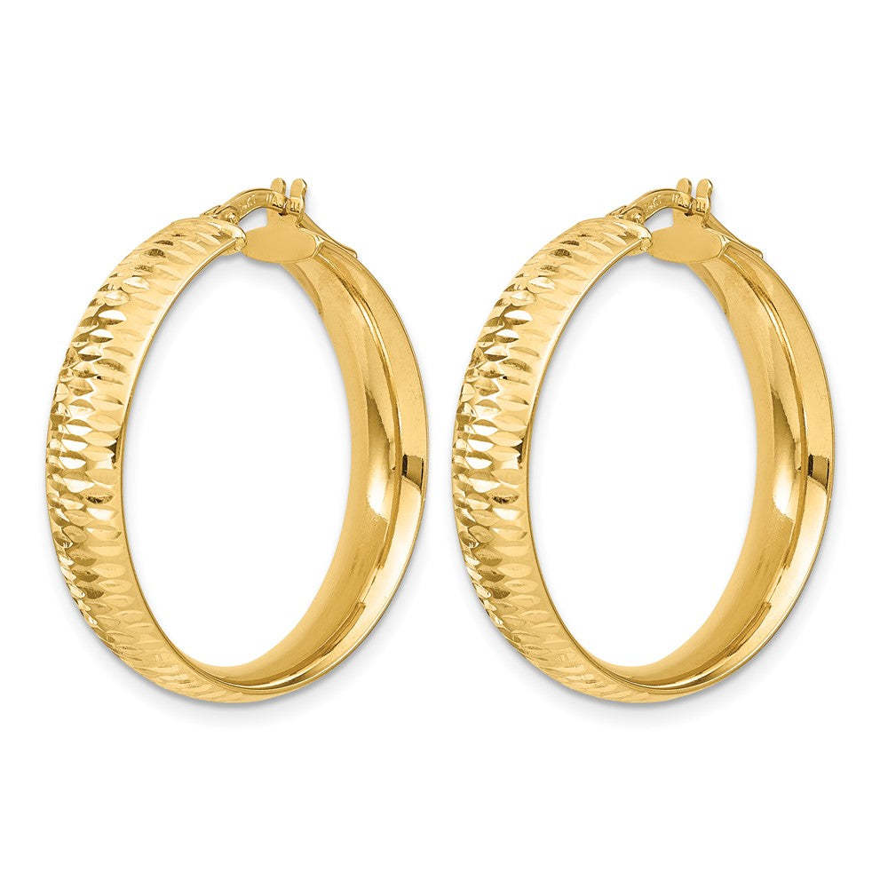 14K Polished D/C Round Hoop Earrings