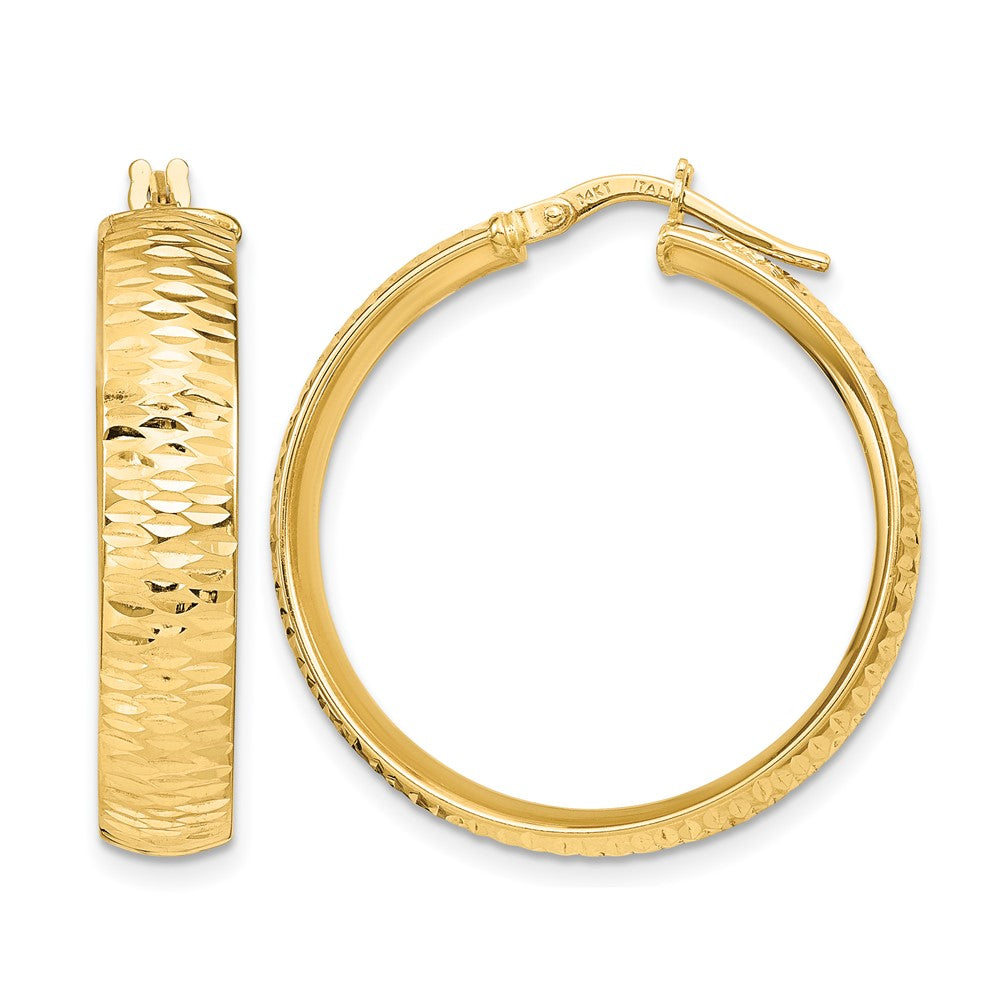 14K Polished D/C Round Hoop Earrings