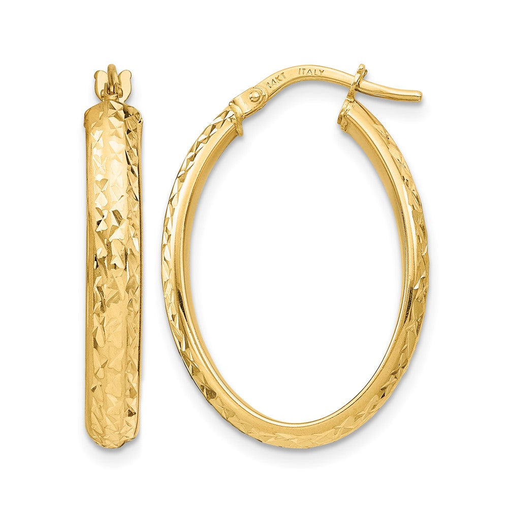 14K Polished D/C Oval Hoop Earrings