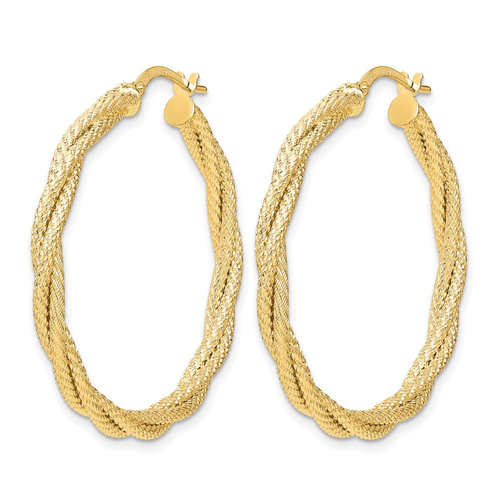 14K Polished Twisted Textured Hoop Earrings