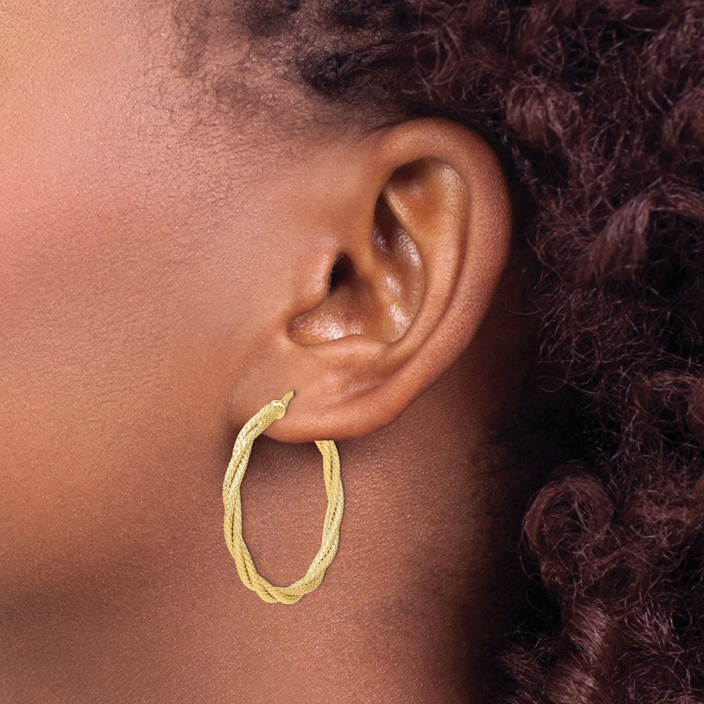14K Polished Twisted Textured Hoop Earrings