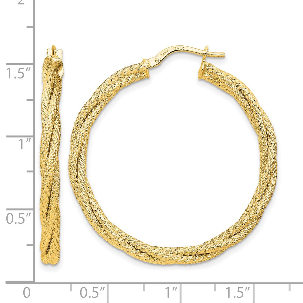 14K Polished Twisted Textured Hoop Earrings