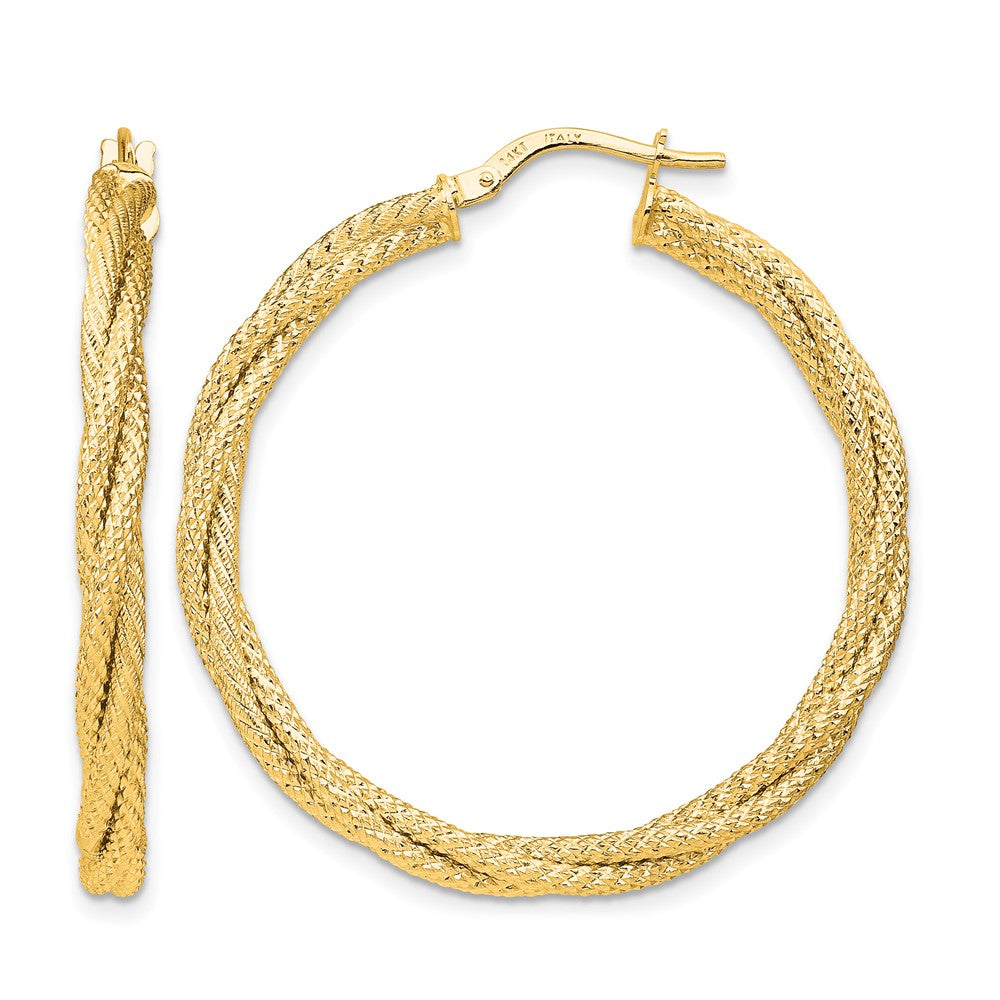 14K Polished Twisted Textured Hoop Earrings