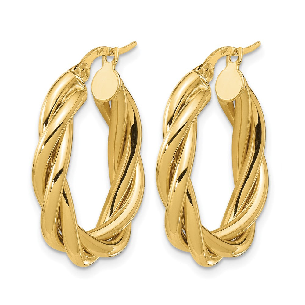 14K Polished Twisted Oval Hoop Earrings