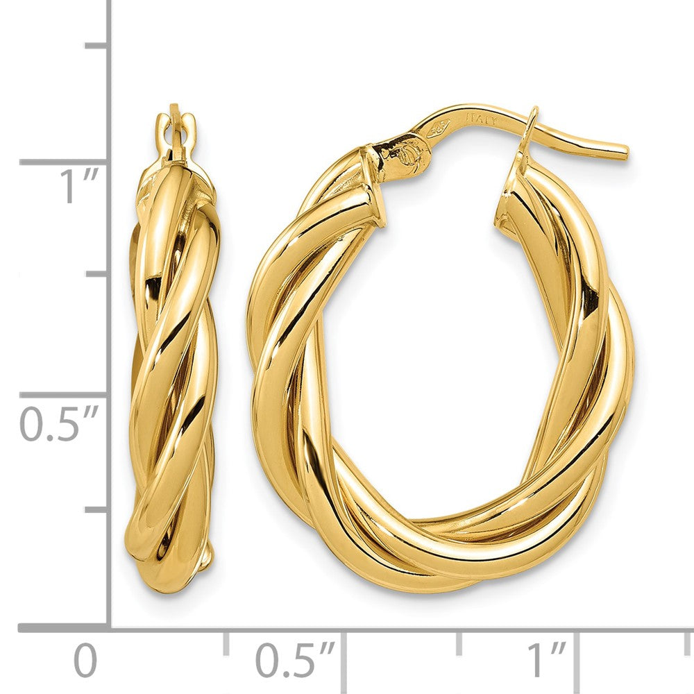 14K Polished Twisted Oval Hoop Earrings