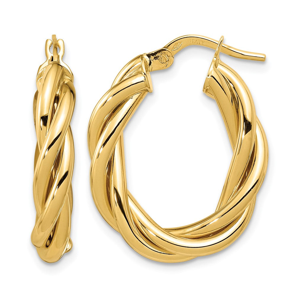 14K Polished Twisted Oval Hoop Earrings