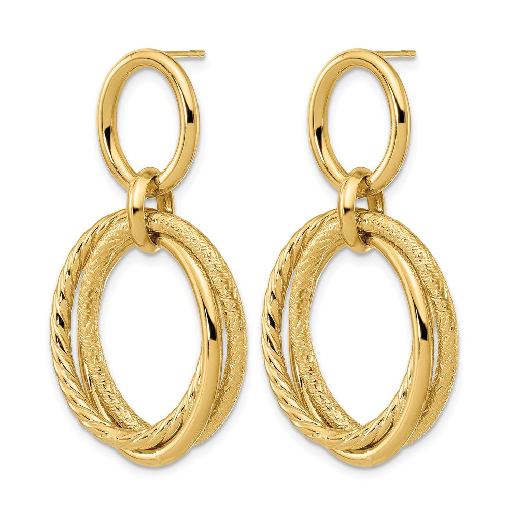 14K Polished and Textured Post Dangle Earrings