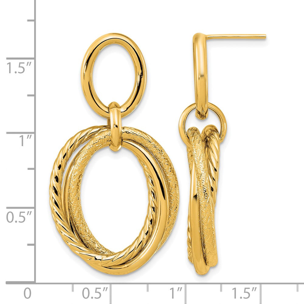 14K Polished and Textured Post Dangle Earrings