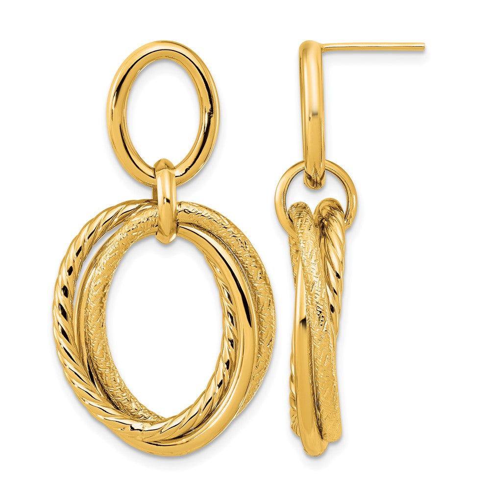 14K Polished and Textured Post Dangle Earrings
