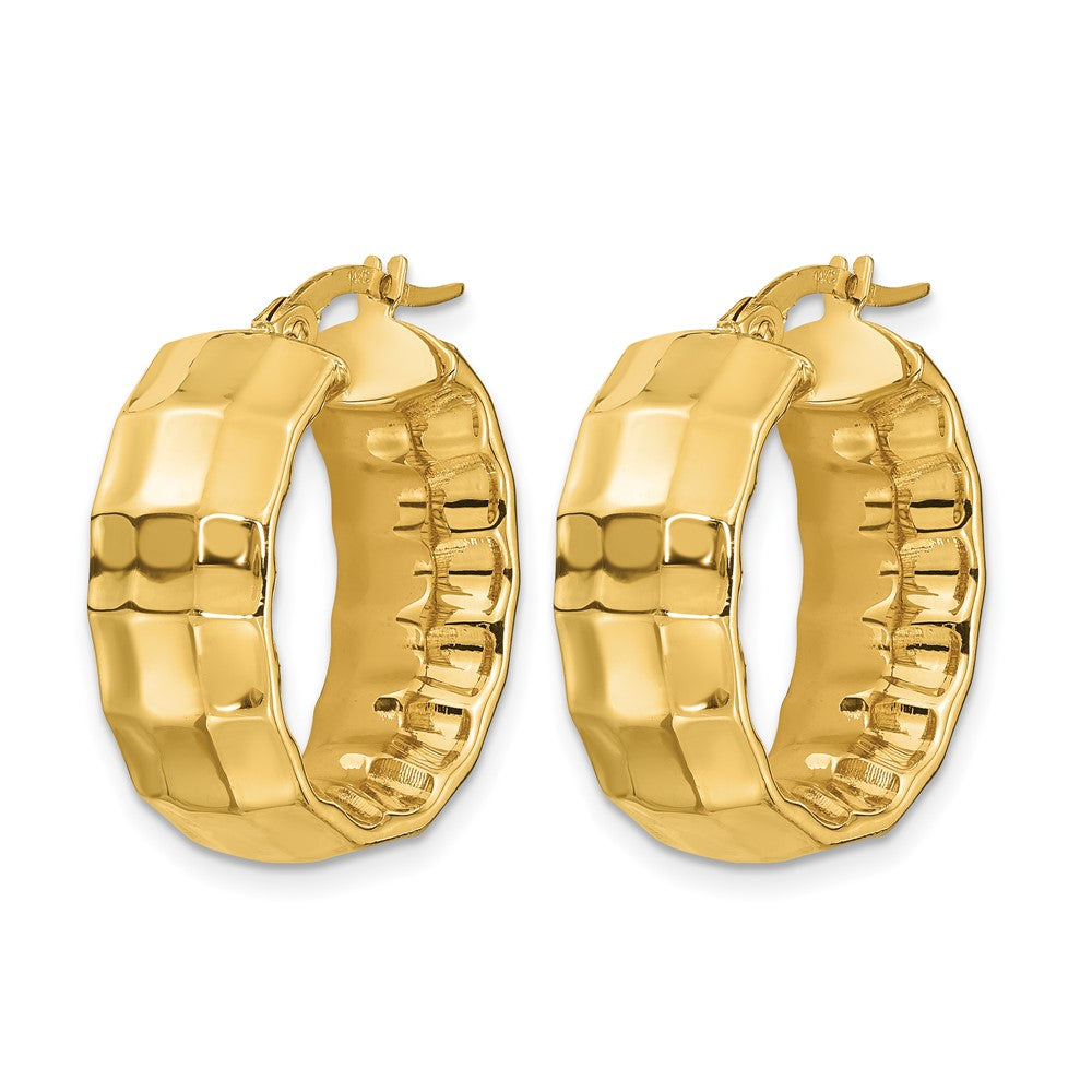 14K Polished Textured Oval Hoop Earrings