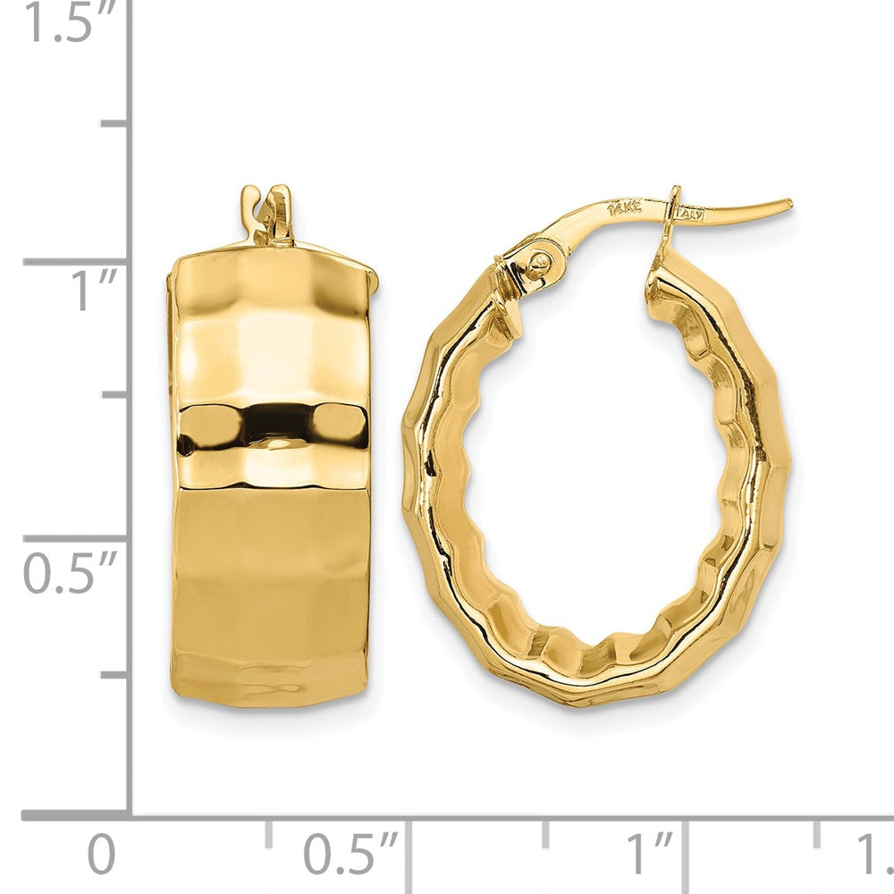 14K Polished Textured Oval Hoop Earrings