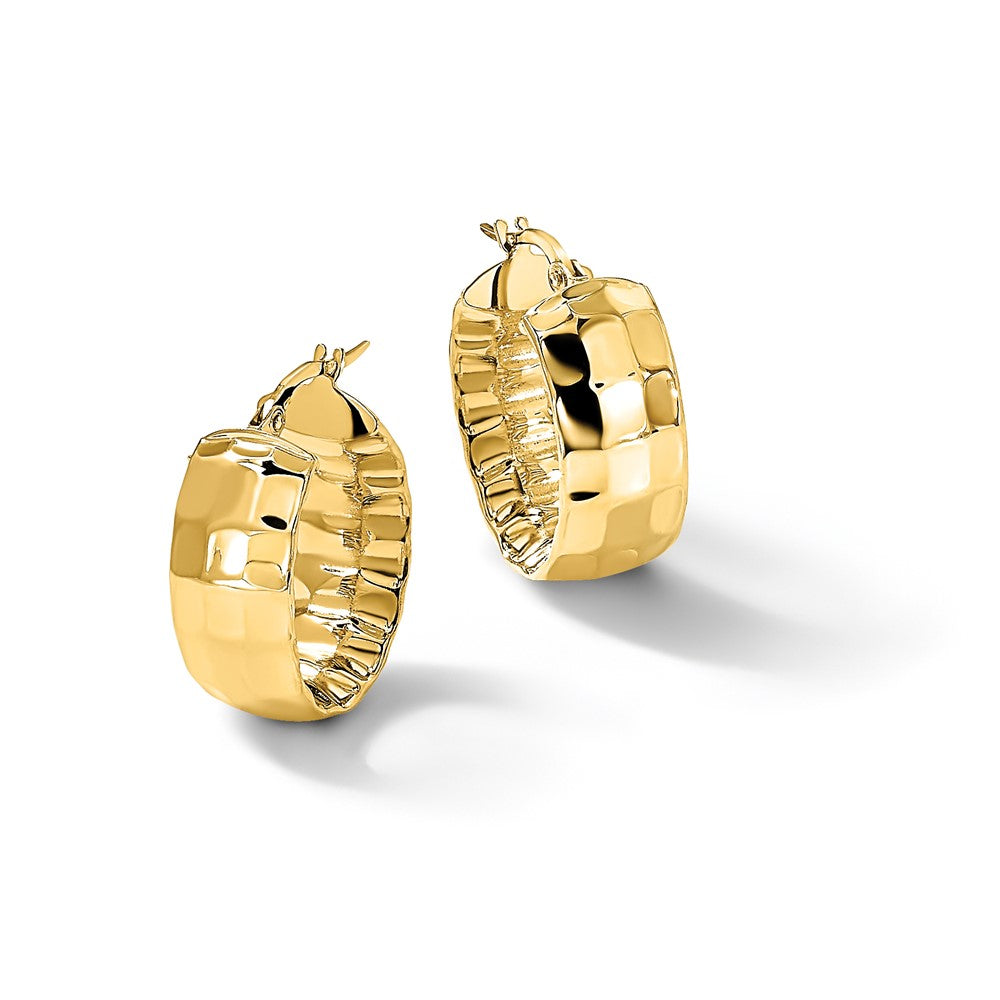 14K Polished Textured Oval Hoop Earrings
