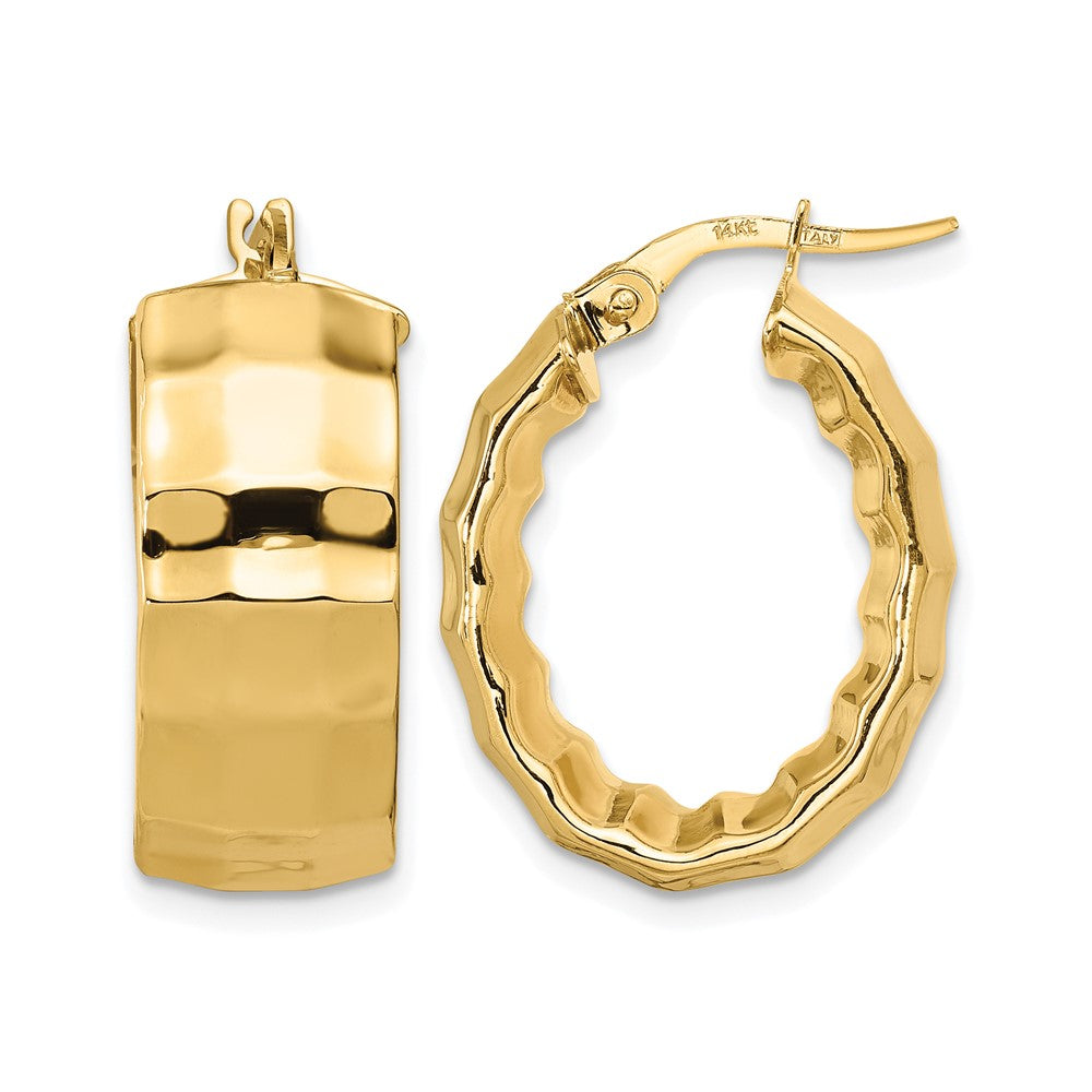 14K Polished Textured Oval Hoop Earrings