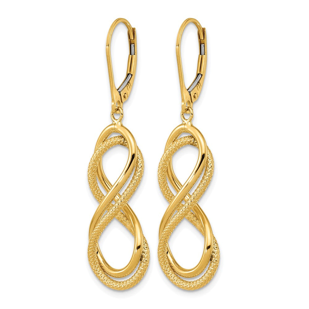 14K Polished Textured Infinity Leverback Earrings