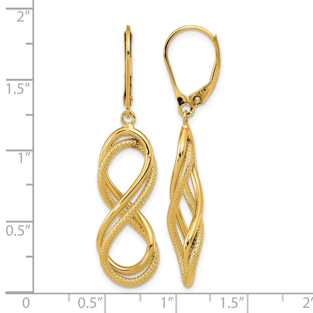 14K Polished Textured Infinity Leverback Earrings