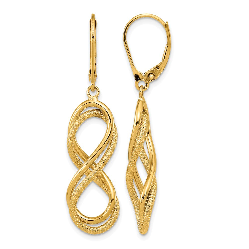 14K Polished Textured Infinity Leverback Earrings