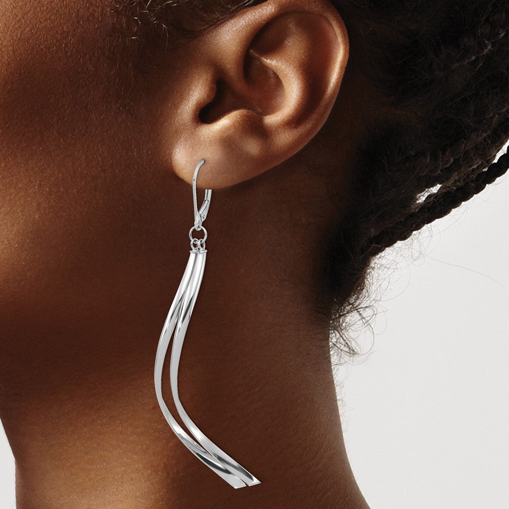 14K w/ White Rhodium Plating Polished Leverback Earrings