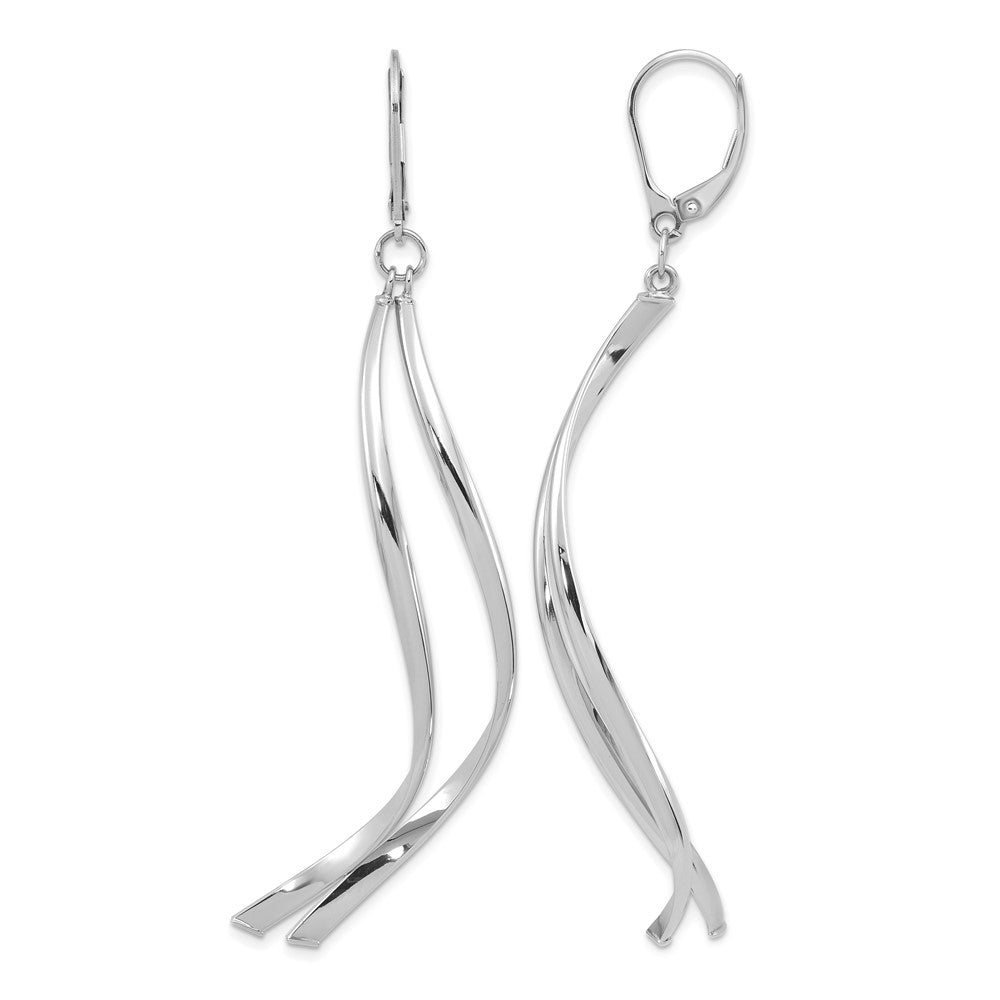 14K w/ White Rhodium Plating Polished Leverback Earrings