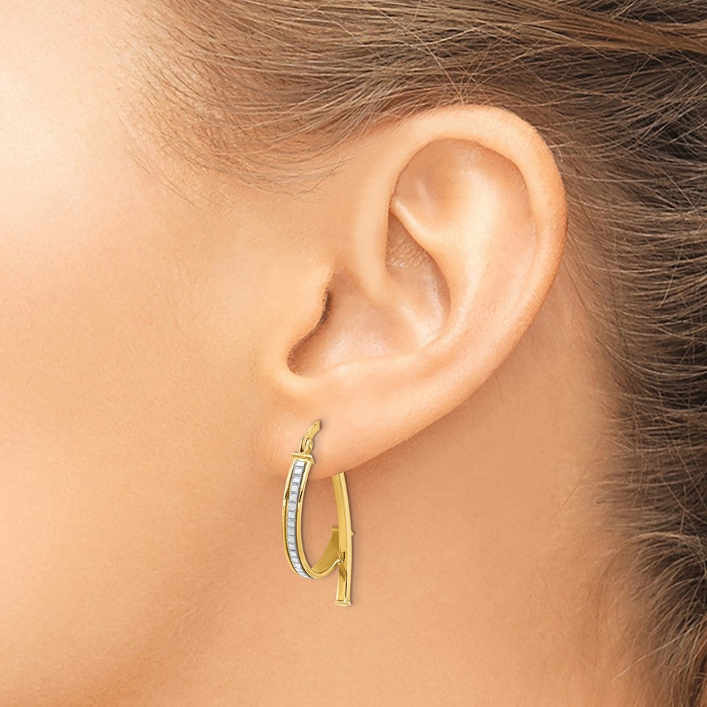 14K Polished Glitter Infused Hoop Earrings