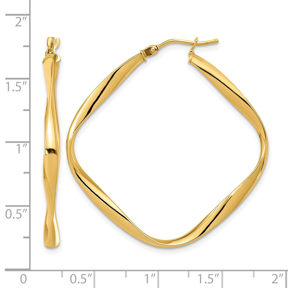 14K Polished Twisted Square Hoop Earrings