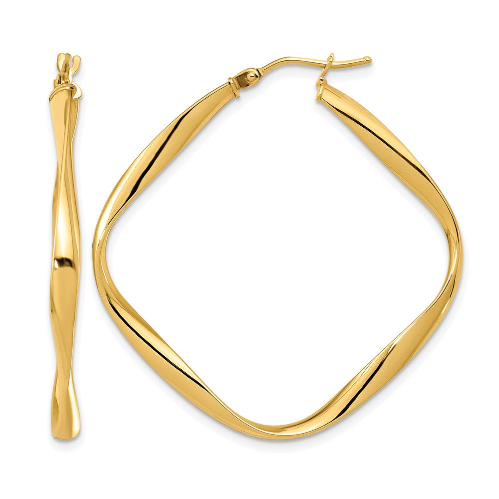 14K Polished Twisted Square Hoop Earrings