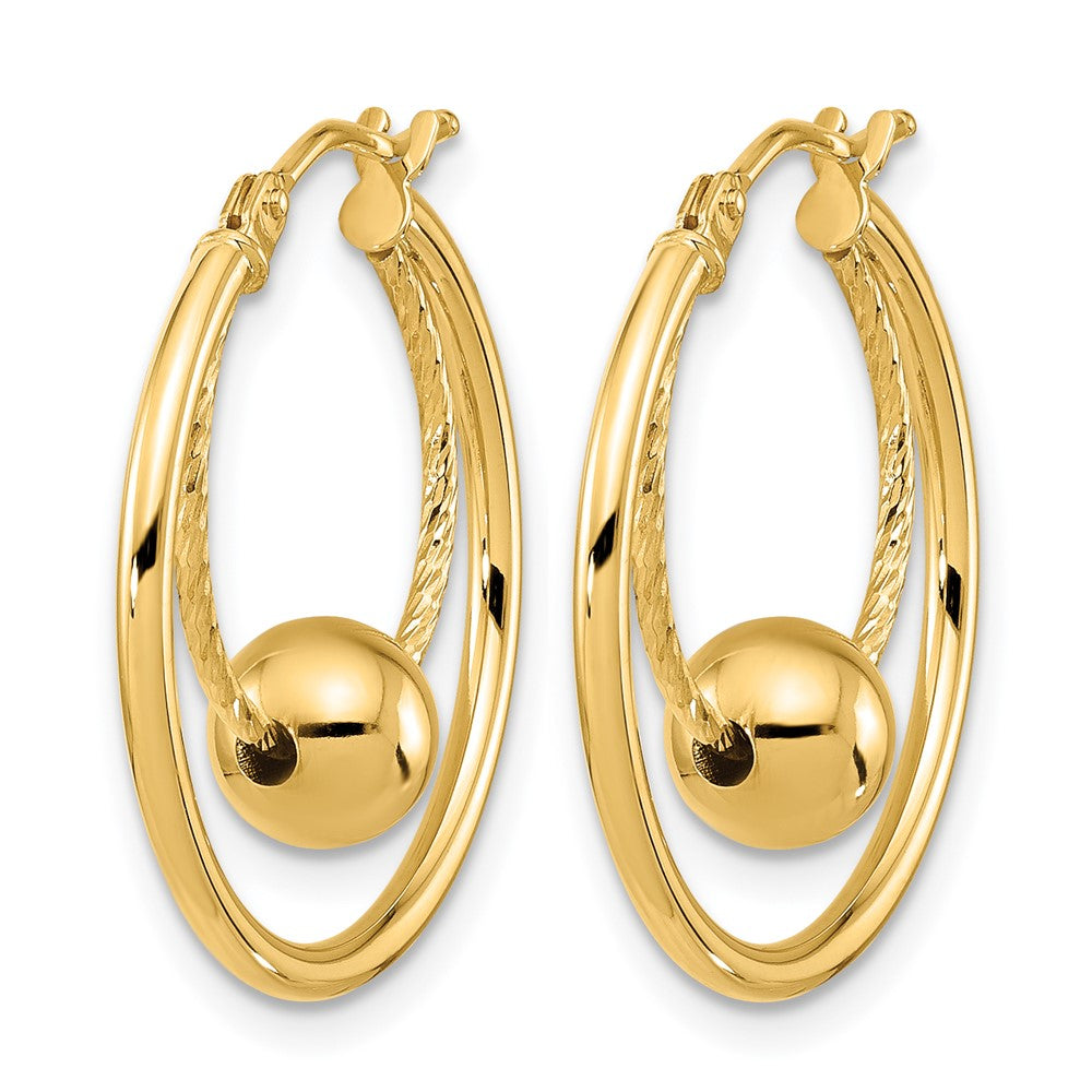 14K Polished Textured w/ 6mm Ball Hoop Earrings
