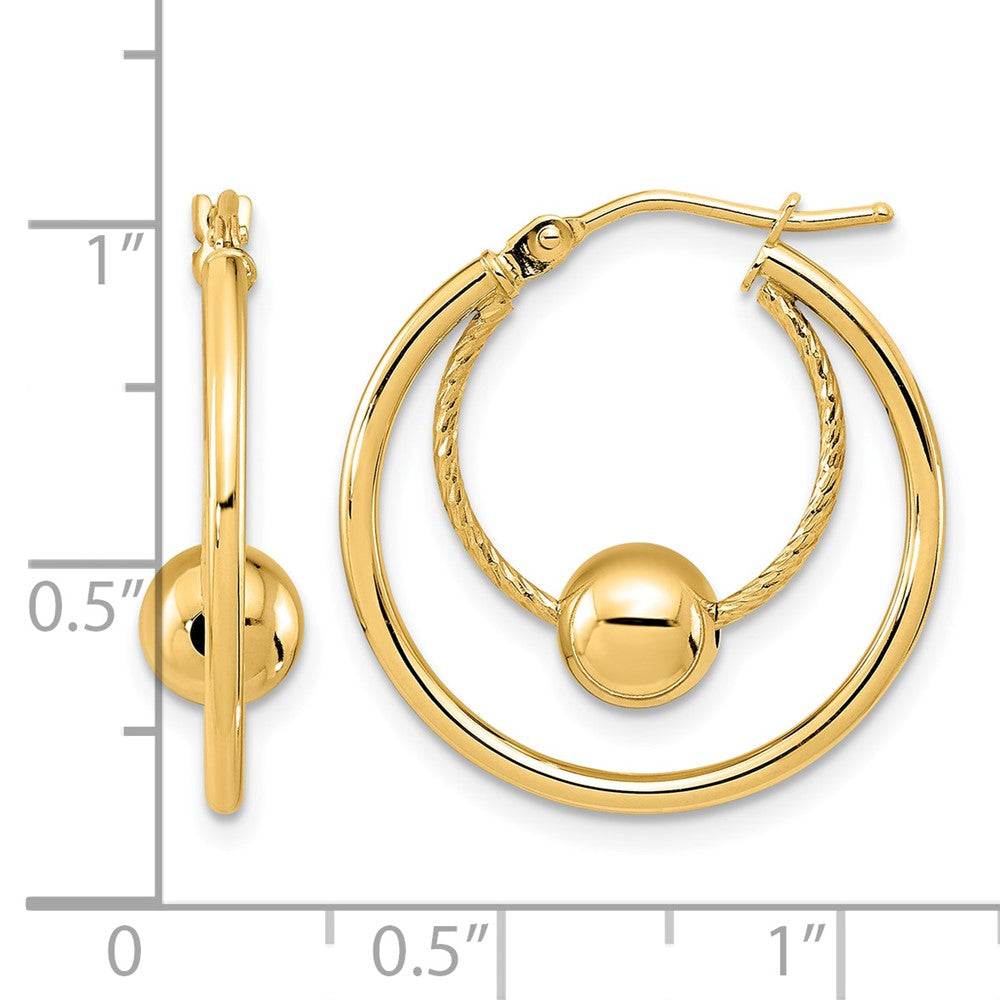 14K Polished Textured w/ 6mm Ball Hoop Earrings