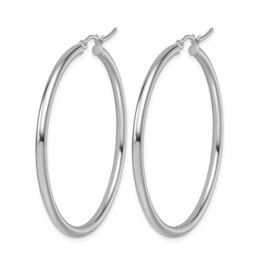 14k White Gold Polished 2.5mm Lightweight Tube Hoop Earrings