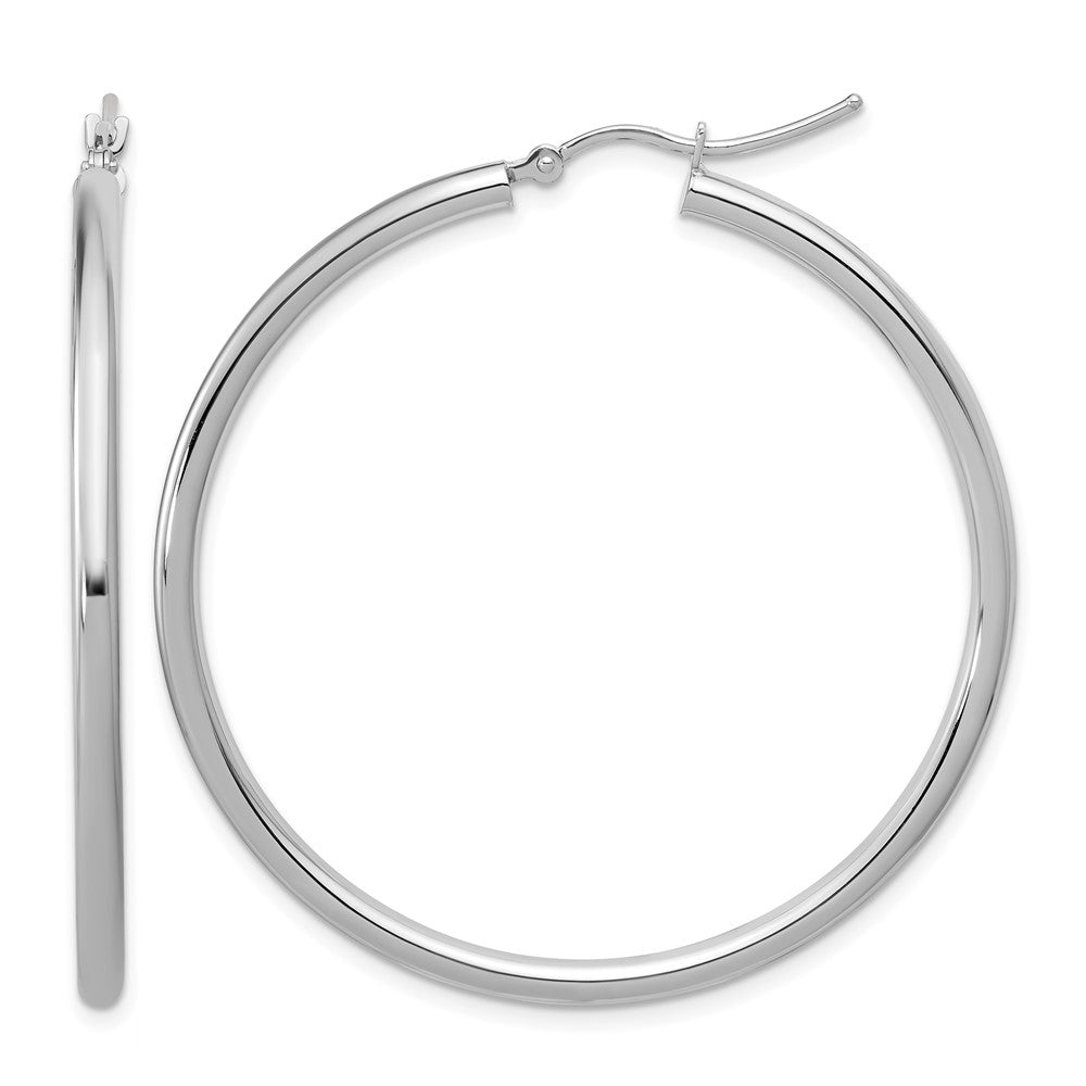 14k White Gold Polished 2.5mm Lightweight Tube Hoop Earrings
