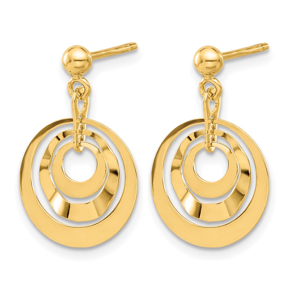 14K Polished Circles Post Dangle Earrings