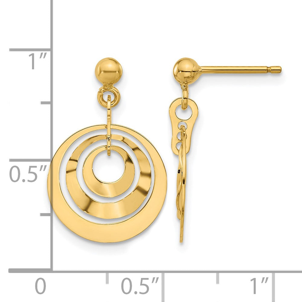 14K Polished Circles Post Dangle Earrings