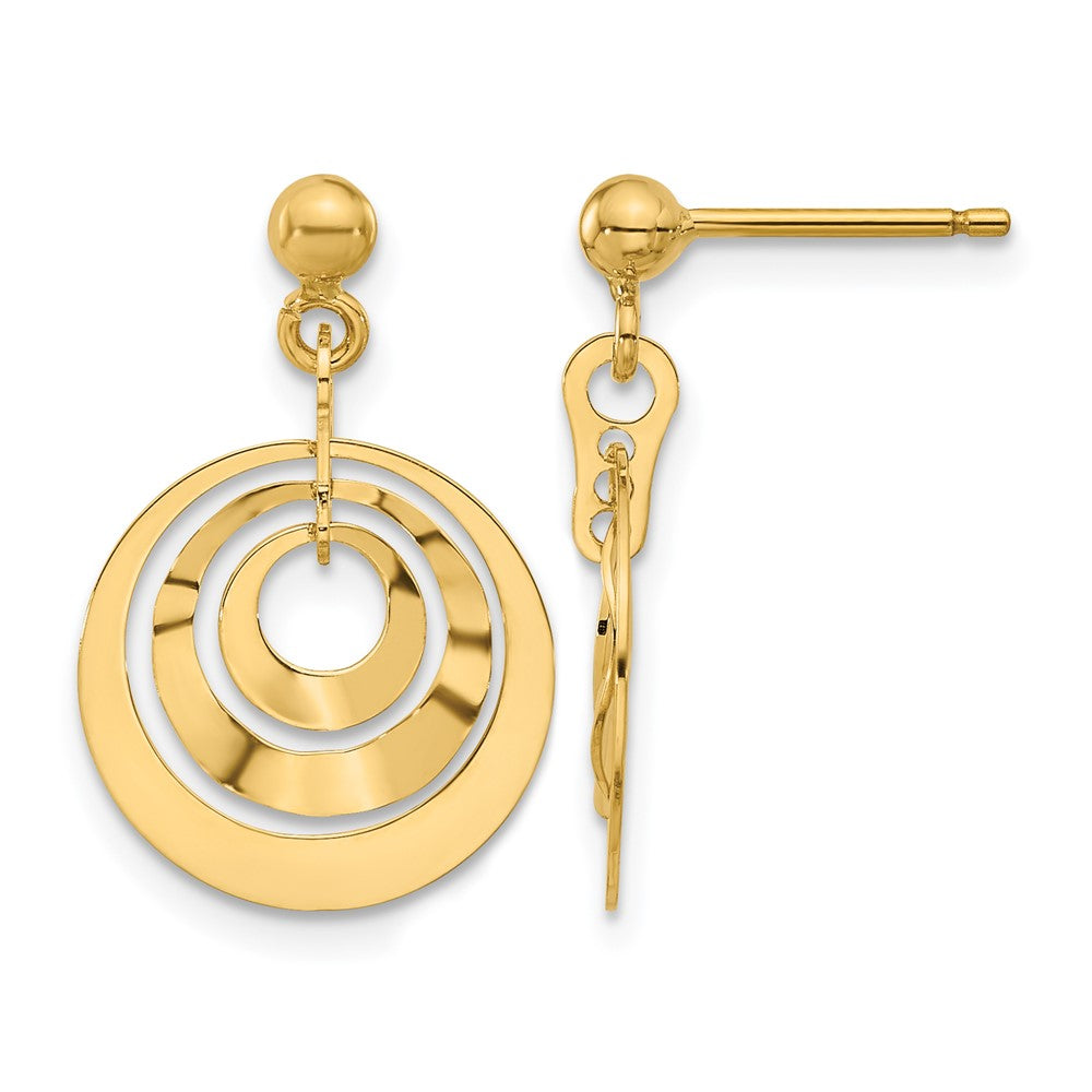 14K Polished Circles Post Dangle Earrings