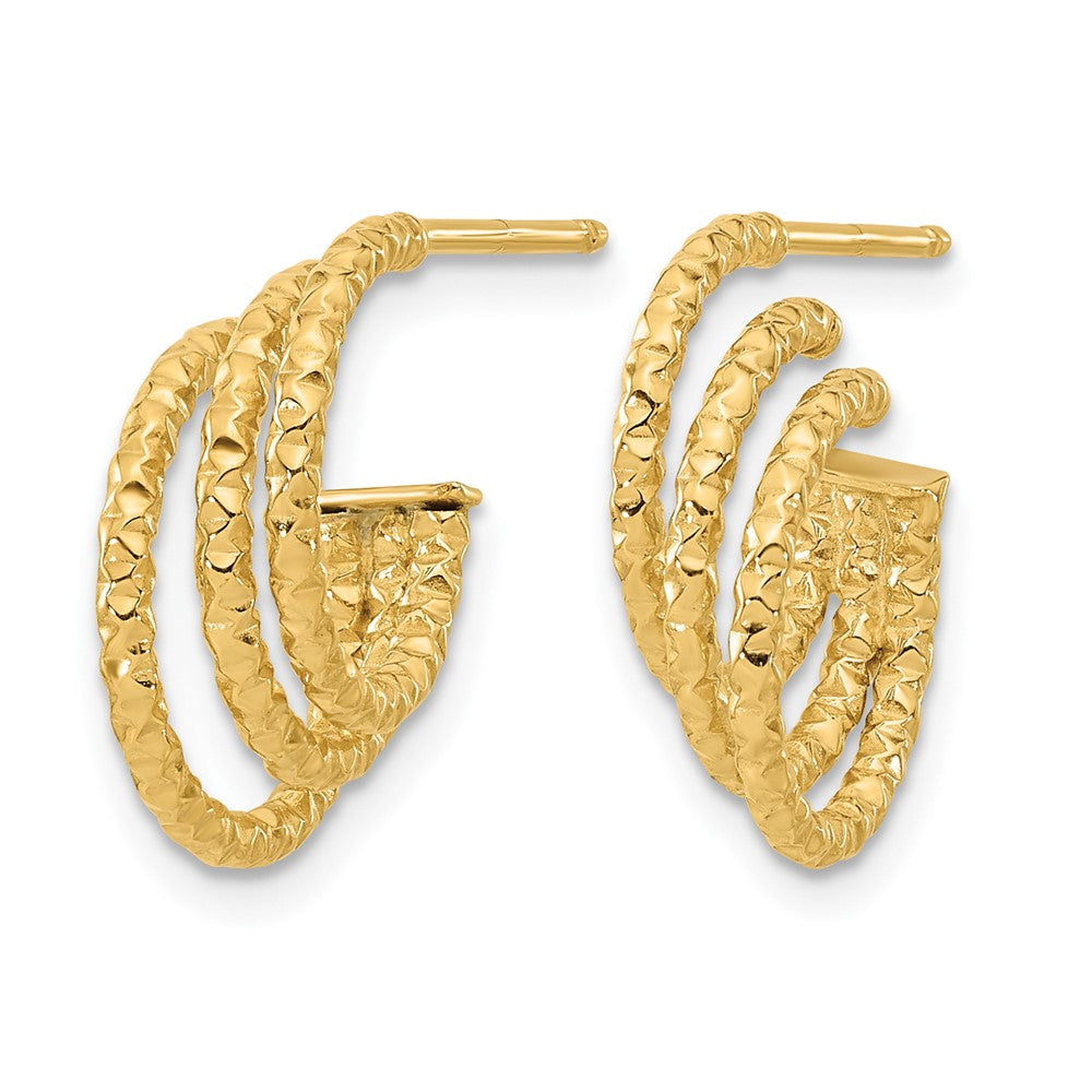 14K Polished and Hammered Post Hoop Earrings