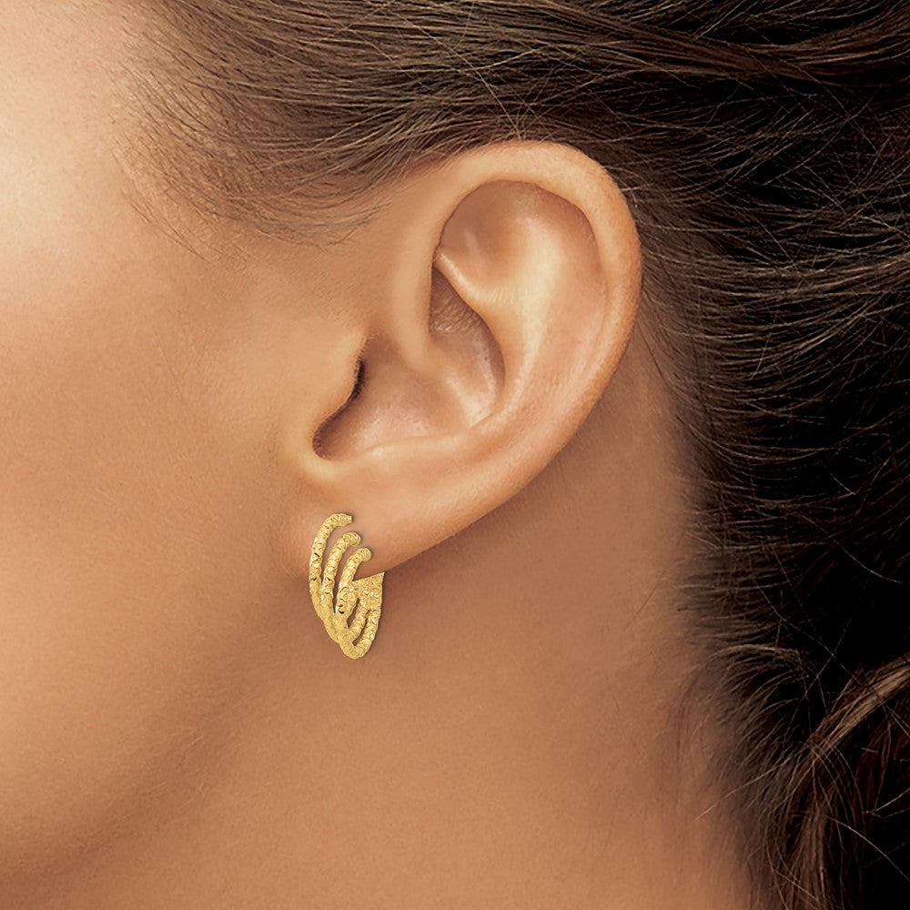 14K Polished and Hammered Post Hoop Earrings