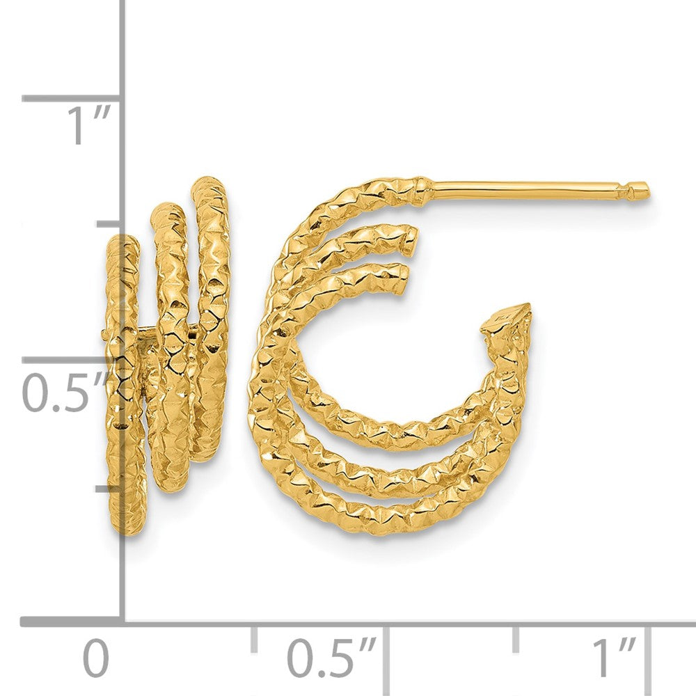 14K Polished and Hammered Post Hoop Earrings