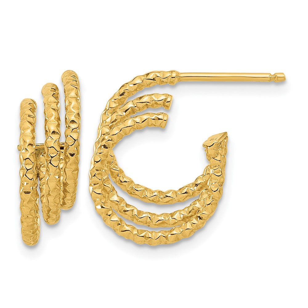 14K Polished and Hammered Post Hoop Earrings